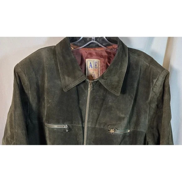 AE Sport Co‎ Vintage 80's Men's Suede Zip Up Jacket Olive Green Casual Outerwear